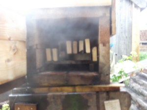 Chair parts are steamed for one hour in the wooden Steambox.
